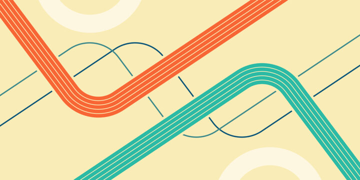 Dynamic interplay of orange and teal parallel lines in an abstract geometric composition