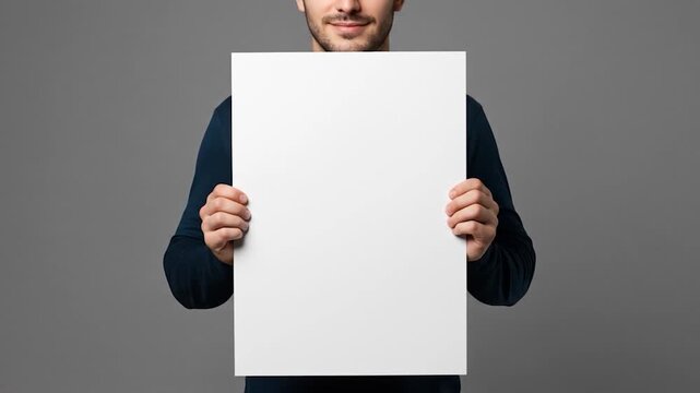 Man holding a blank sign against a plain backdrop