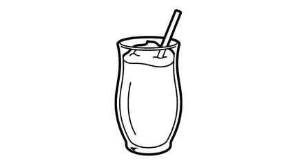 Outline of a glass of beverage with straw on transparent background