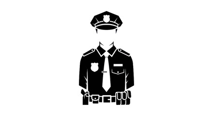 Silhouette of a police officer in uniform with badge and accessories on transparent background