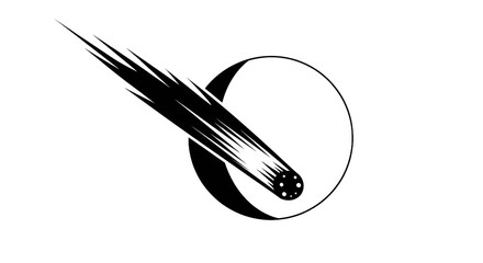 Stylized illustration of a comet streaking past a planet with transparent background