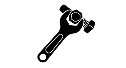 Wrench and bolt illustration simple white outline on transparent background