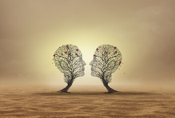 Relationship decline as a symbol for partner disconnection as withdrawal neglect and detachment as two dead trees representing people who have lost love or divorce and separation
