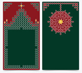 Set of Dotted rangoli line art style Merry Christmas cards.