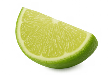 Lime wedge presenting fresh, juicy green fruit. Sliced citrus showing texture, ideal for refreshing beverages and healthy food