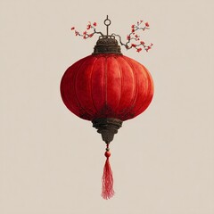 Obraz premium Chinese Red Lantern Illustration with Floral Pattern Background