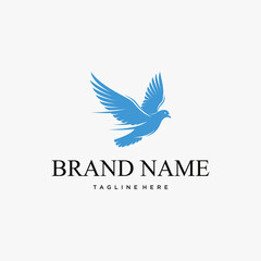 Elegant logo design featuring a blue flying dove, symbolizing peace and freedom, with placeholder text for a brand name and tagline.