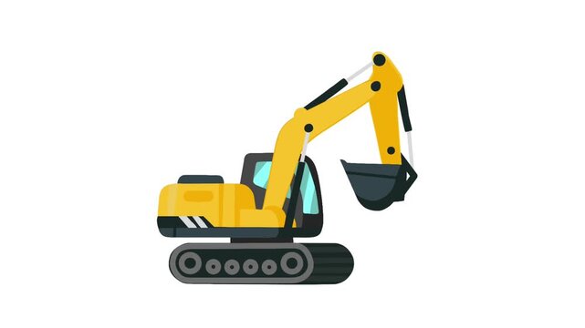 Excavator Animation in Flat Style for Construction Footage Background