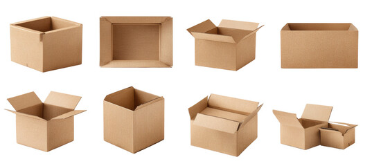 Assorted cardboard boxes in various configurations