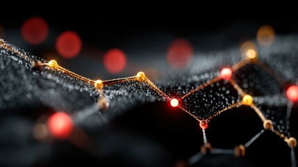 Abstract illustration of a network with connected glowing dots on a dark background