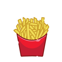 Cartoon French Fries in Red Container Fast Food Snack Illustration