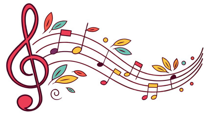 Colorful musical notes and leaves