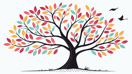 Colorful tree with birds