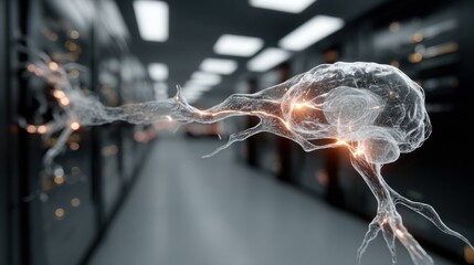 Conceptual illustration of neural network and data center connection representing technology