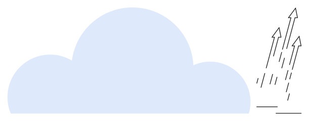 Blue cloud with upward arrows symbolizing innovation, momentum, data exchange, development, and future progress. Ideal for technology, success, business, communication sustainability development
