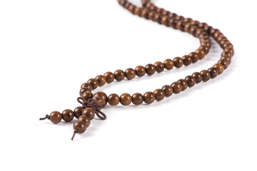 wooden prayer beads isolated on white background