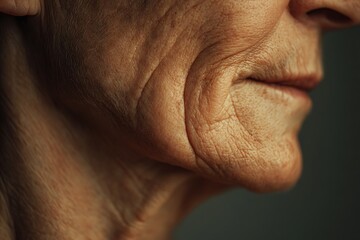 Fototapeta premium The chin and jawline of the elderly are sagging and have deep grooves, with a clear skin texture.