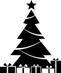Fototapeta premium Silhouette of christmas tree with star and presents 