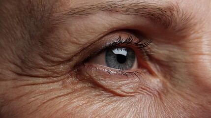 Compare the outer corners of the eyes and under the eyes at different ages, showing the realistic appearance of crow's feet and thinning skin.