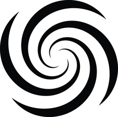 Black and white abstract spiral vortex graphic element.