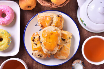 Closeup of a heap of raisin cheese scone  