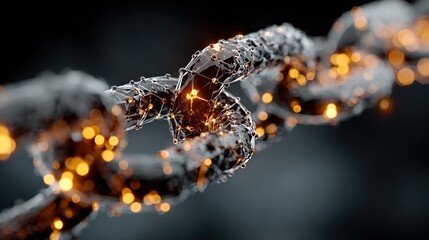 Abstract image of a digital blockchain network with glowing particles and connections