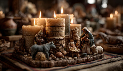 Obraz premium Advent Candles and Creche Week 1