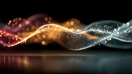 Abstract digital wave with glowing particles and bokeh effect against dark background