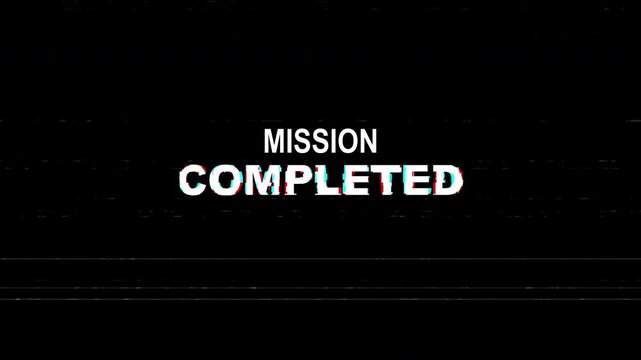 Mission Completed Glitch Effect Retro Gaming Achievement Success perfect for game over screens, success animations, or digital notifications. - Powered by Adobe