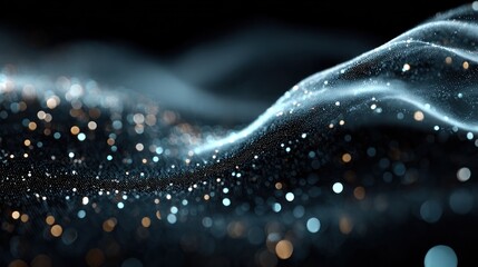 Abstract digital design of glowing waves and particles, futuristic technology background