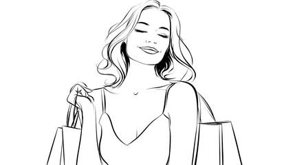 A woman is holding shopping bags and smiling