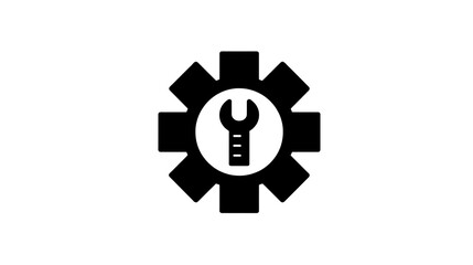 A black and white image of a wrench on a white background