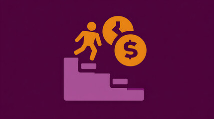 A person is climbing a staircase with a dollar sign on the bottom