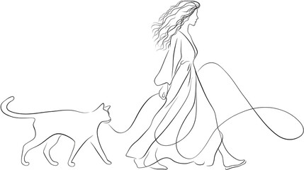 A woman is walking a cat