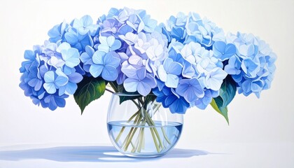 white hydrangeas, vast, painting, watercolor, still life, green, leaves, leaf, ambient, wall art