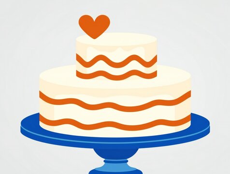 Two tier celebration cake with orange heart decoration on blue stand