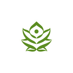 Lotus Yoga Logo. Vitality green, health and mindfulness. Abstract, elegant, balance