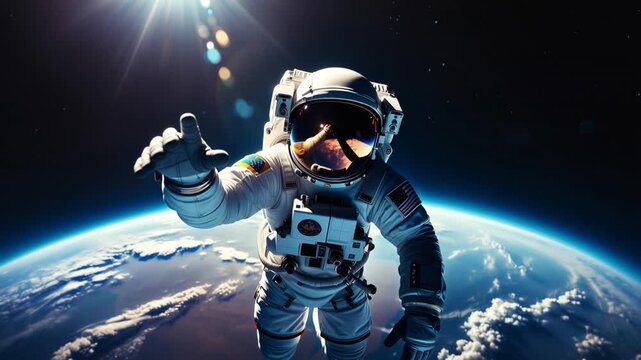 astronaut perspective floating above earth in space