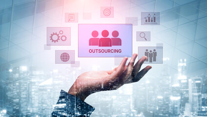 Outsourcing concept showing collaboration, delegation, global workforce, productivity, and task management through remote teams and external service providers Vouch