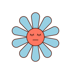 Groovy retro flower face icon with cartoon graphic style and colorful y2k look. Cute floral expression forms a happy groovy element, blending playful character and positive pop color for trendy