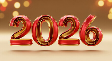 The year is 2026 and it is written in red letters. The letters are made of gold and have a shiny appearance. The image is set against a white background