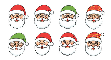 Santa Claus Faces Collection Festive and Diverse Christmas Icon Set