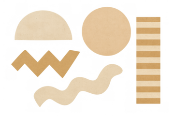 Abstract beige and brown geometric and organic shapes collage cutout artwork with transparent background, minimal design