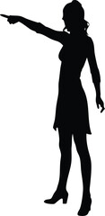 Woman Silhouette Pointing with Authority, Confident Female Gesture Vector Illustration