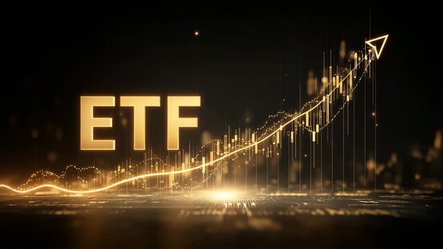 ETF上昇を示す金色の大型価格チャート図