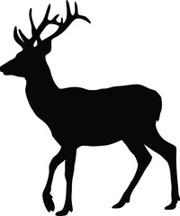 Walking Deer Silhouette, Majestic Antlered Buck Vector for Wildlife and Nature Themes