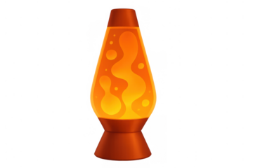 Lava lamp with orange liquid wax blobs flowing inside, creating a retro psychedelic glow on transparent background