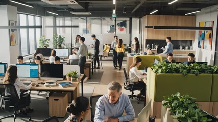 Team Collaborates on Tablet Device in Modern Open Plan Office - Powered by Adobe