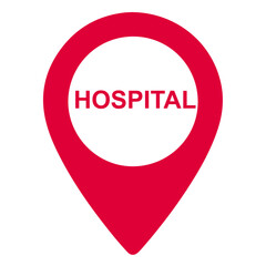 Location Pin with Hospital Text | Isolated PNG of Hospital Map Marker with Transparent Background | High-Quality Medical Navigation Icon for Maps, Apps, GPS, Healthcare, Emergency