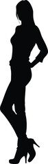 Stylish Woman Silhouette in Heels with Hand on Hip, Fashion Pose Vector for Design and Art Use